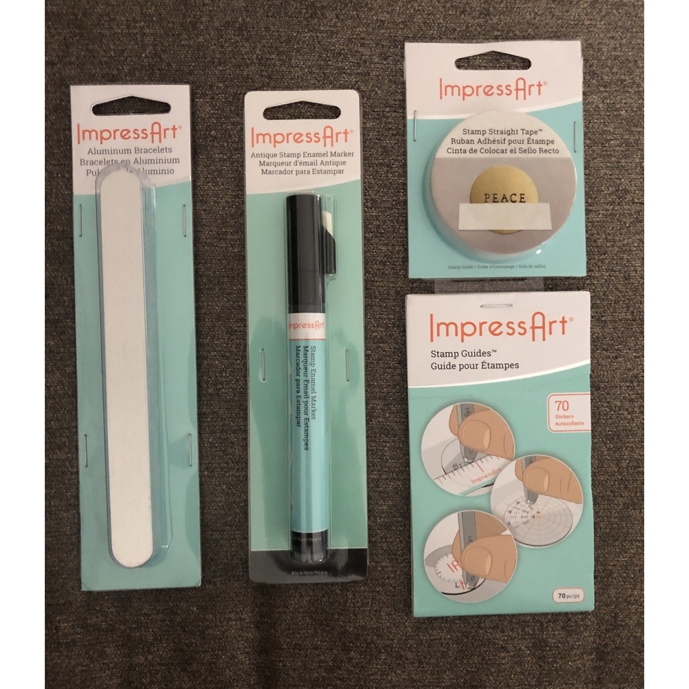 Impress Art Bundle Black Marker, Tape, Stamp Guides & Aluminum Bracelets New